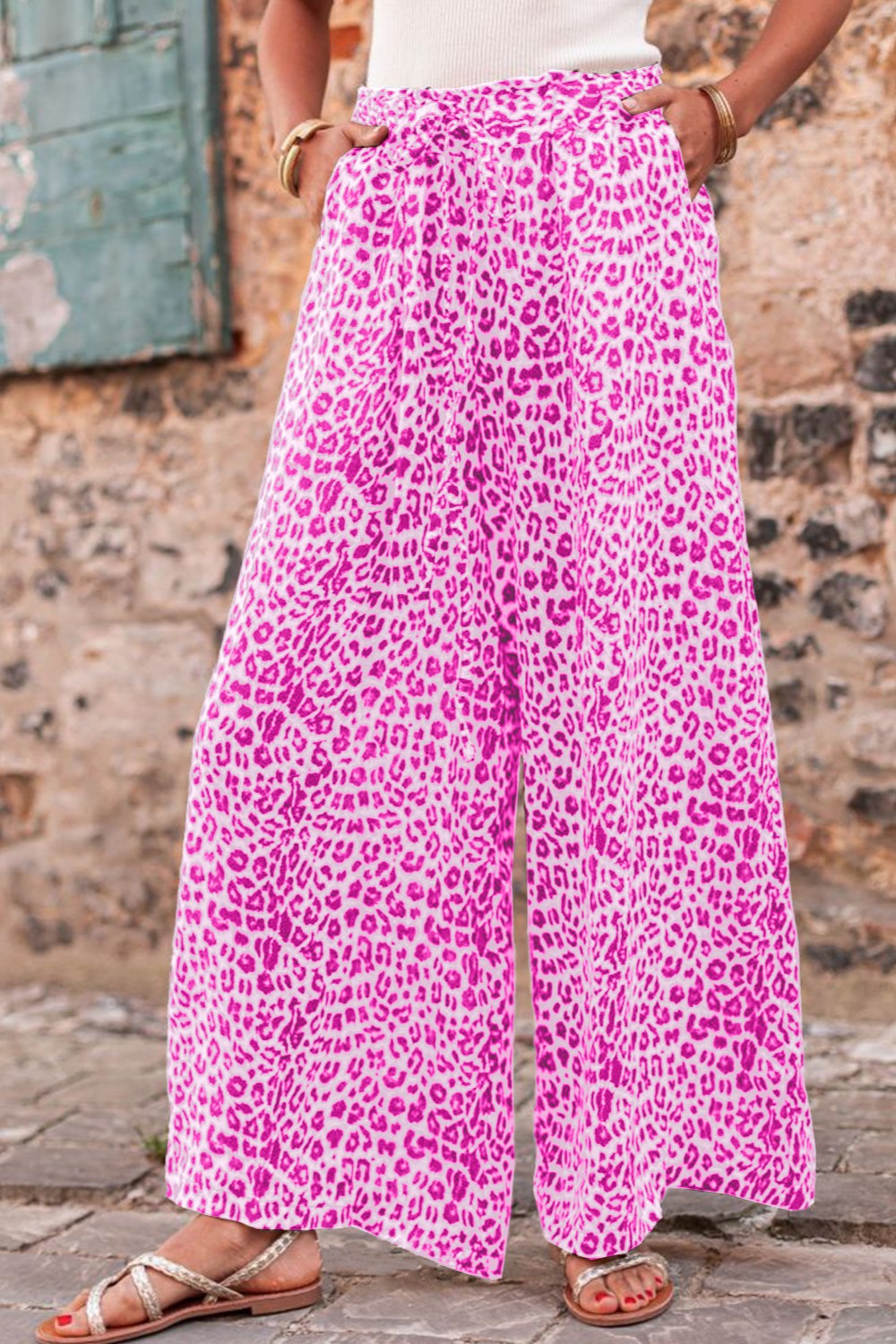 Neon pink wide leg pants best sale