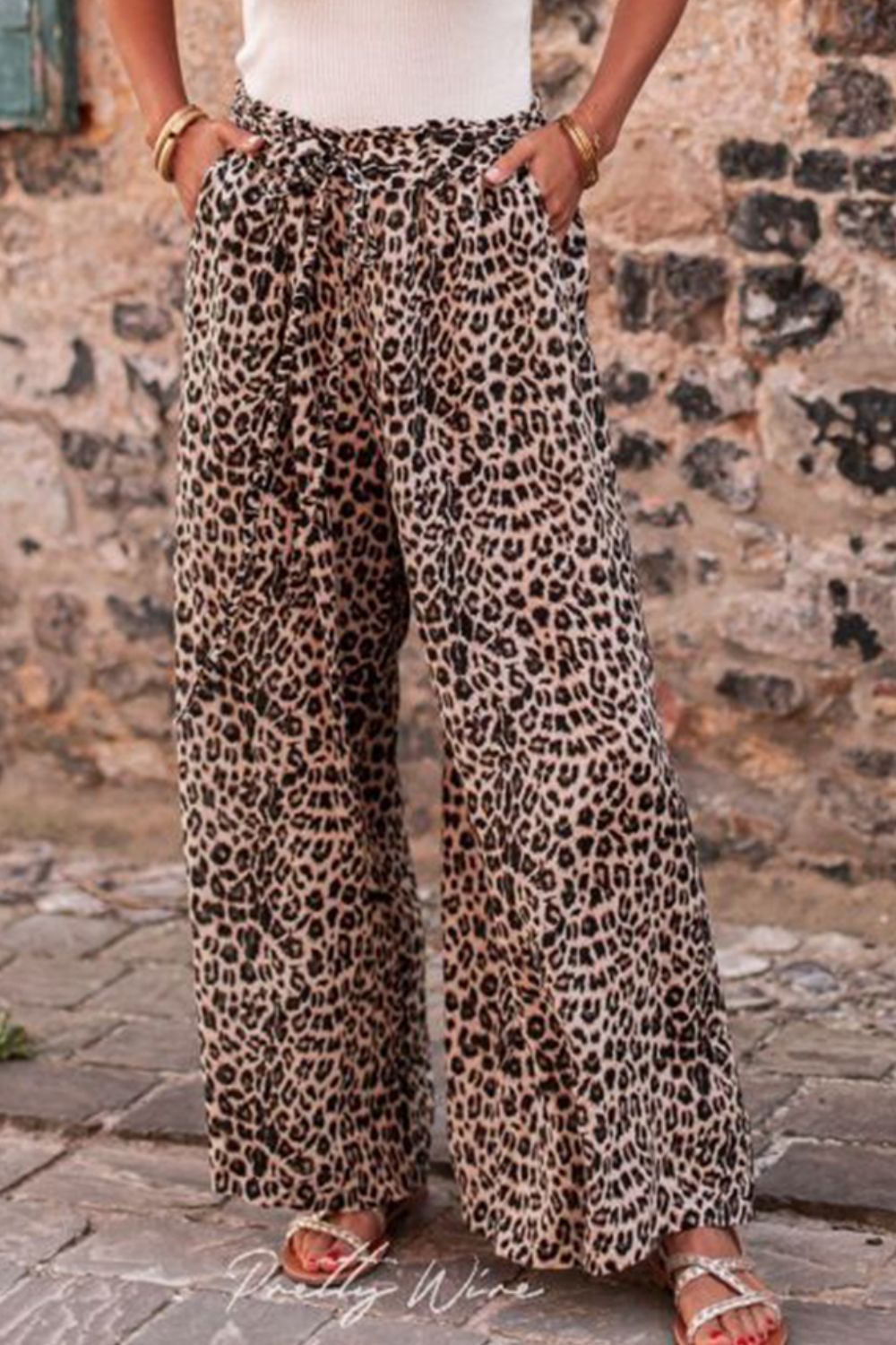 Leopard Drawstring Wide Leg Pants